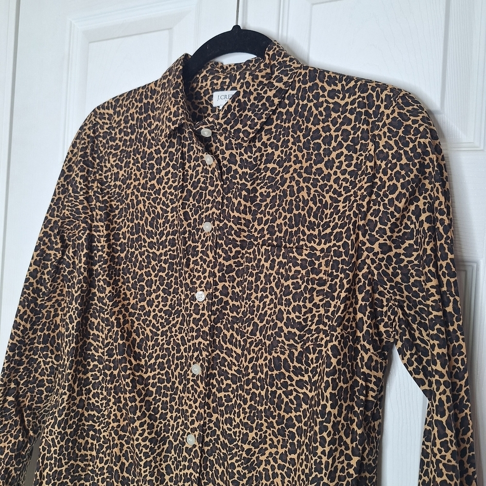 J. Crew Factory Leopard Print Button Down Shirt - Brown Size Medium - Picture 2 of 5